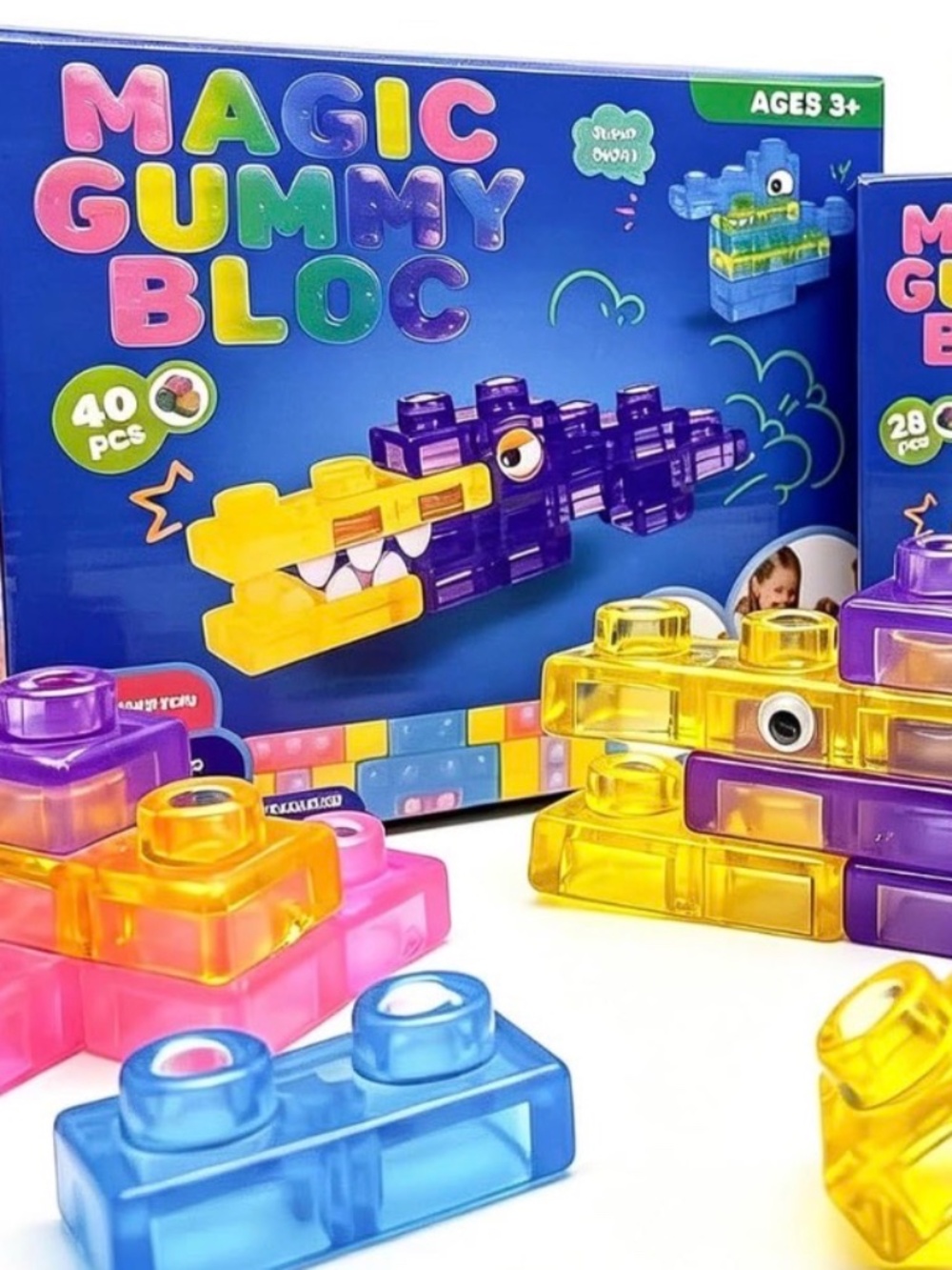 NWT Magic Gummy Bloc 40-Piece Soft Jelly Building Blocks Sensory Toy Ages 3+